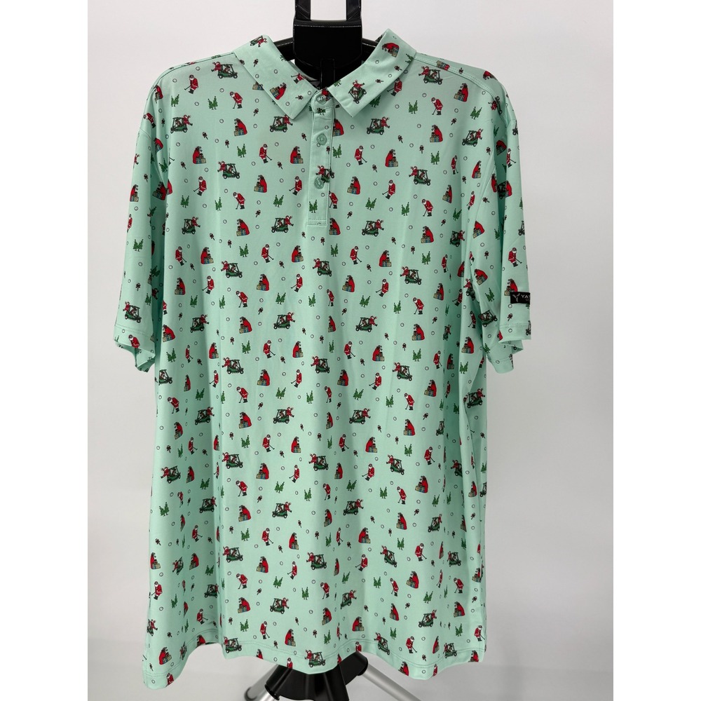 NWT Yatta Golf Mens Polo Shirt Santa Swing‎ Mint Green Christmas Print Size XXL